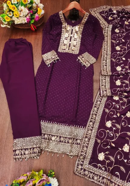 Stone & Sequence Embroidery Work Faux Georgette Suit