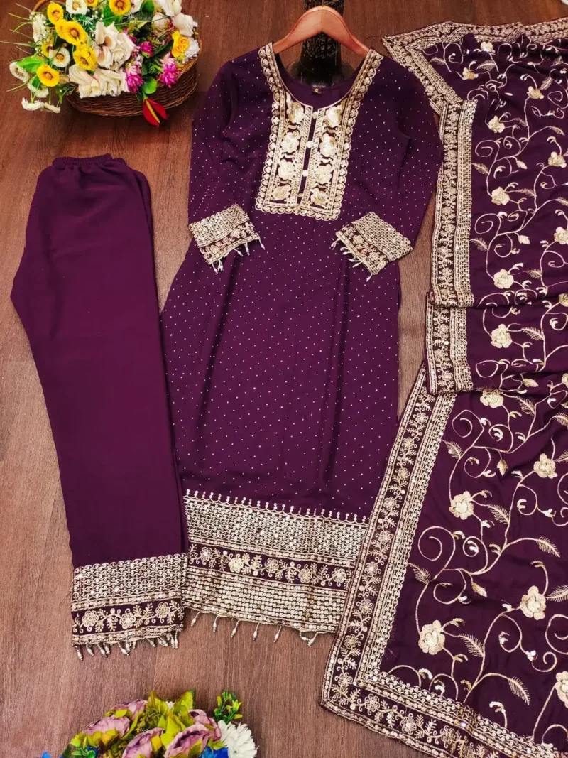 Stone & Sequence Embroidery Work Faux Georgette Suit