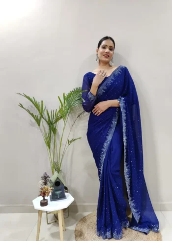 Swarovski Work Faux Georgette Stitched Saree