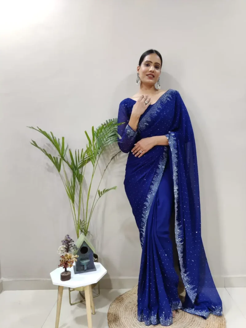 Swarovski Work Faux Georgette Stitched Saree