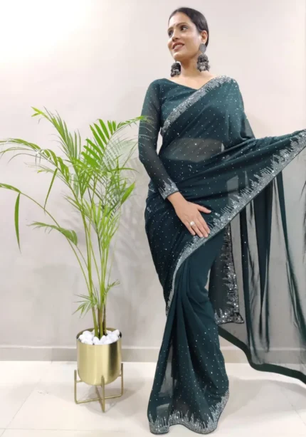 Swarovski Work Faux Georgette Stitched Saree