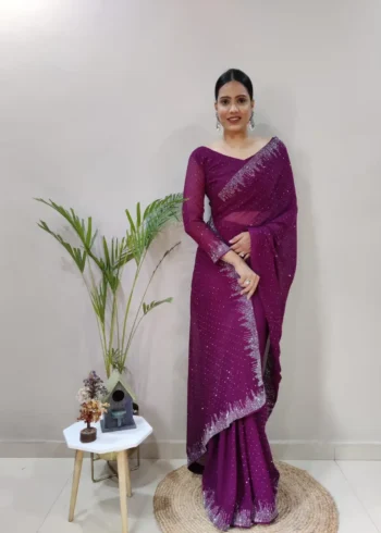 Swarovski Work Faux Georgette Stitched Saree
