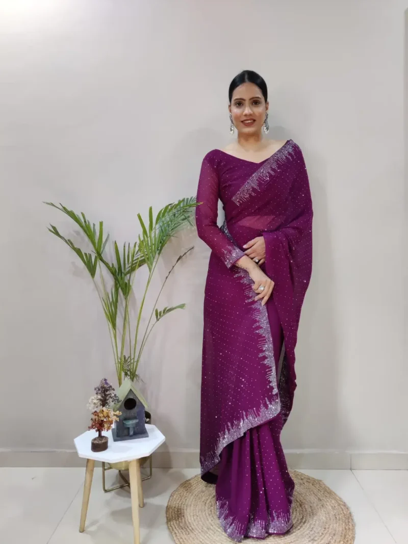 Swarovski Work Faux Georgette Stitched Saree