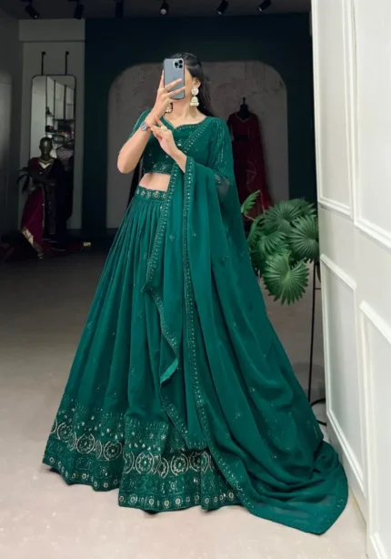 Teal Blue Sequins Embroidered Mehendi & Sangeet Bridesmaid Lehenga Choli