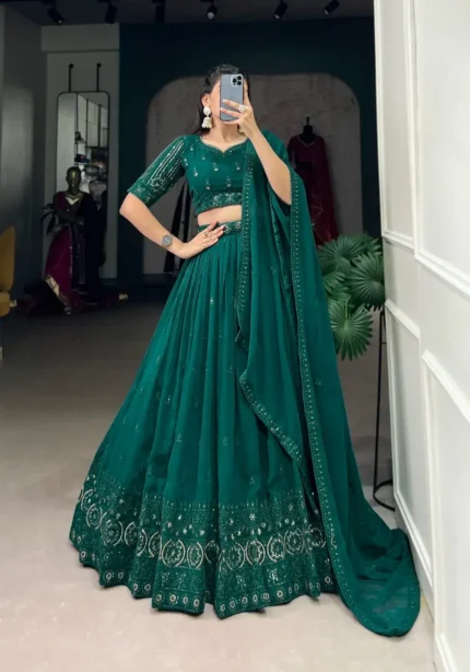 Teal Blue Sequins Embroidered Mehendi & Sangeet Bridesmaid Lehenga Choli