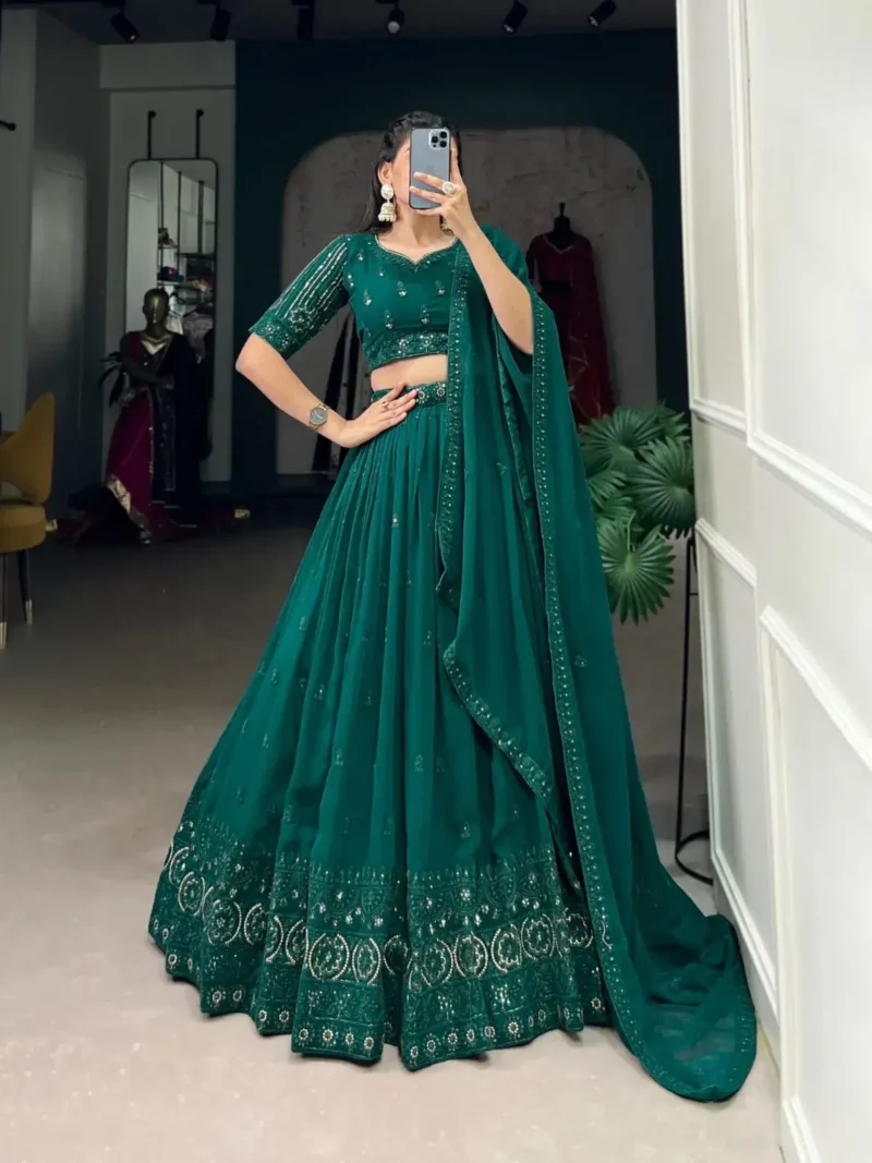 Teal Blue Sequins Embroidered Mehendi & Sangeet Bridesmaid Lehenga Choli