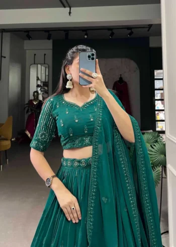 Teal Blue Sequins Embroidered Mehendi & Sangeet Bridesmaid Lehenga Choli