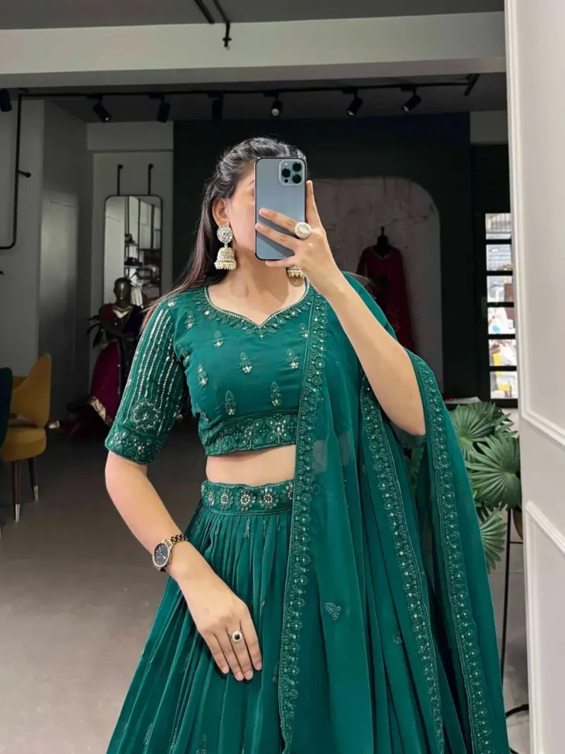 Teal Blue Sequins Embroidered Mehendi & Sangeet Bridesmaid Lehenga Choli