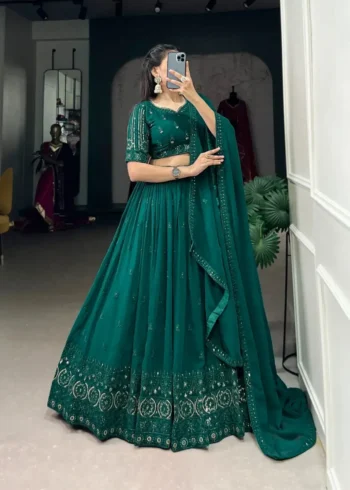 Teal Blue Sequins Embroidered Mehendi & Sangeet Bridesmaid Lehenga Choli