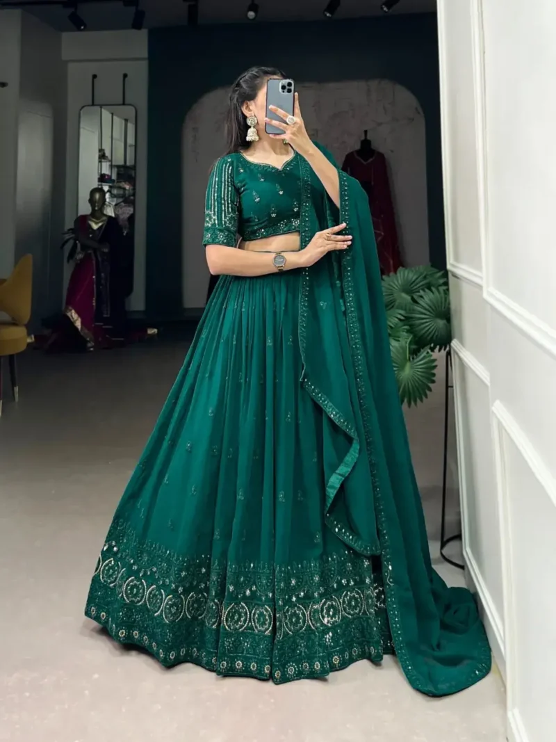 Teal Blue Sequins Embroidered Mehendi & Sangeet Bridesmaid Lehenga Choli