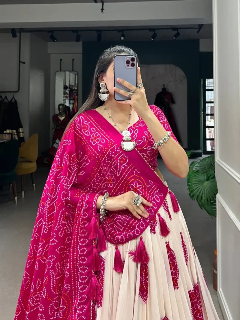 Tussar Silk Bandhej Print Lehenga Choli