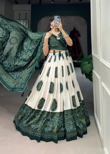 Tussar Silk Bandhej Print Lehenga Choli