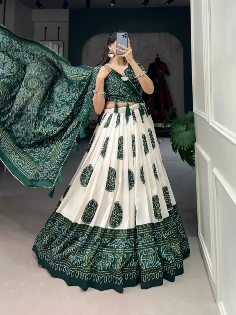 Tussar Silk Bandhej Print Lehenga Choli