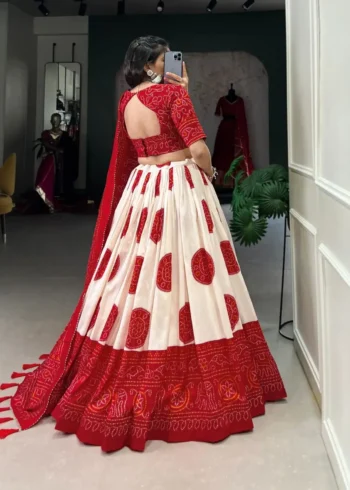 Tussar Silk Bandhej Print Lehenga Choli