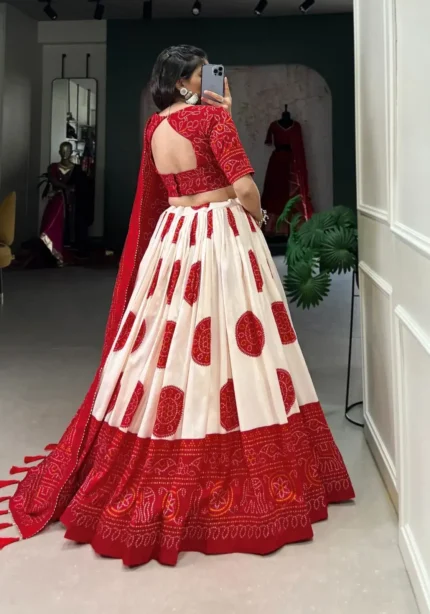 Tussar Silk Bandhej Print Lehenga Choli