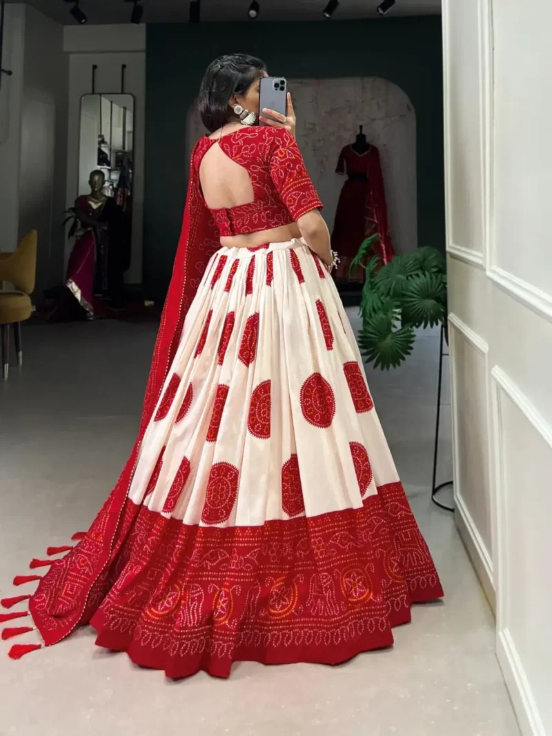 Tussar Silk Bandhej Print Lehenga Choli