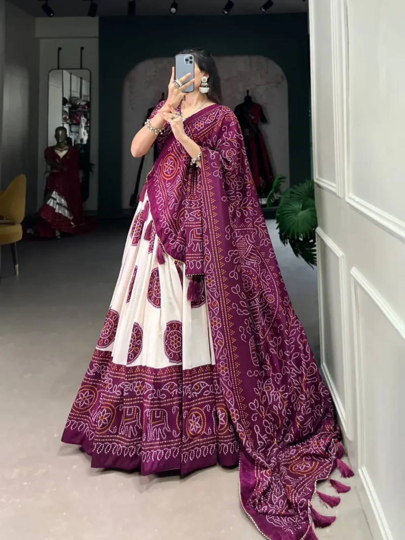 Tussar Silk Bandhej Print Lehenga Choli