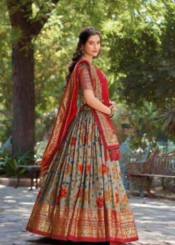 Tussar Silk Kalamkari Printed Lehenga Choli