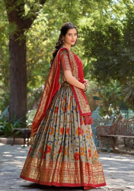 Tussar Silk Kalamkari Printed Lehenga Choli