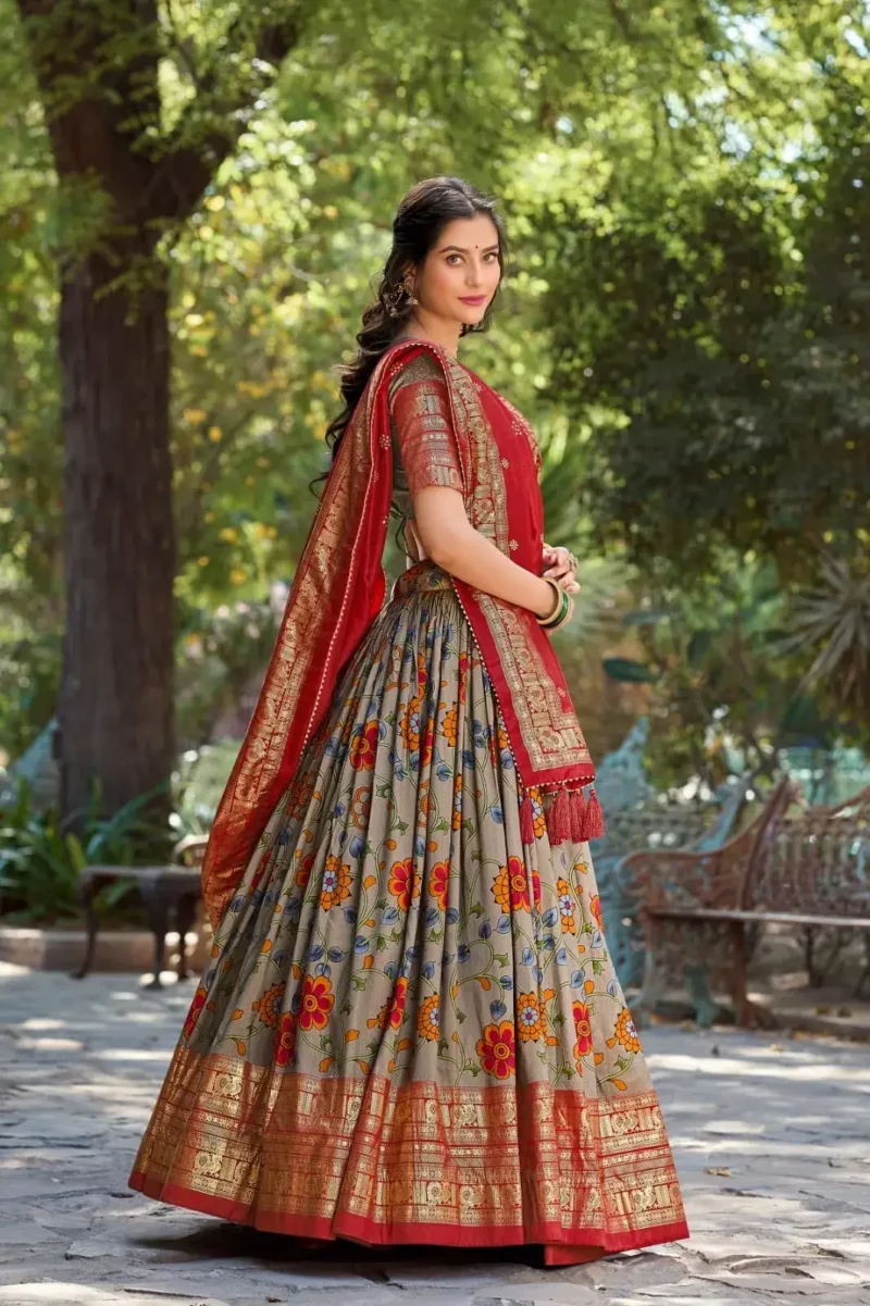 Tussar Silk Kalamkari Printed Lehenga Choli