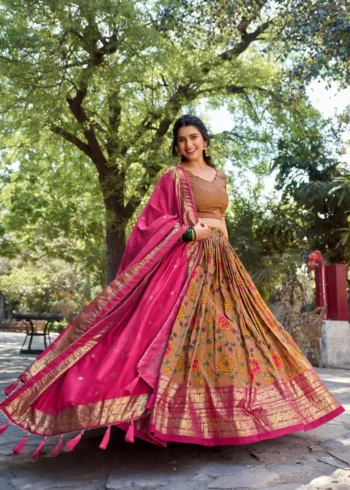 Tussar Silk Kalamkari Printed Lehenga Choli