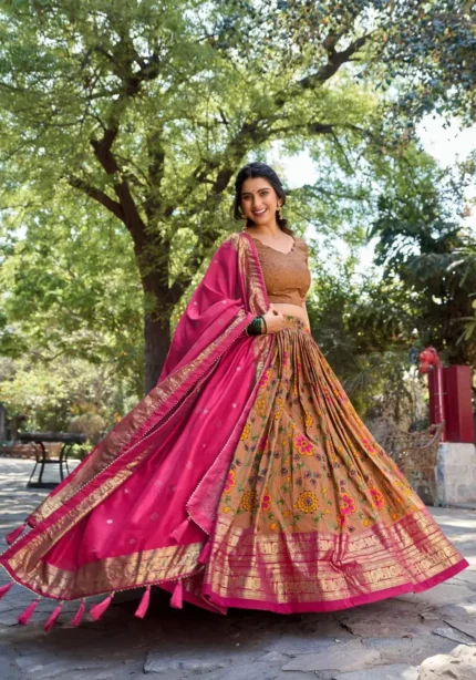 Tussar Silk Kalamkari Printed Lehenga Choli