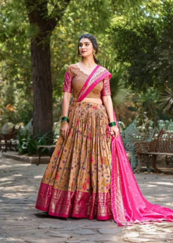 Tussar Silk Kalamkari Printed Lehenga Choli