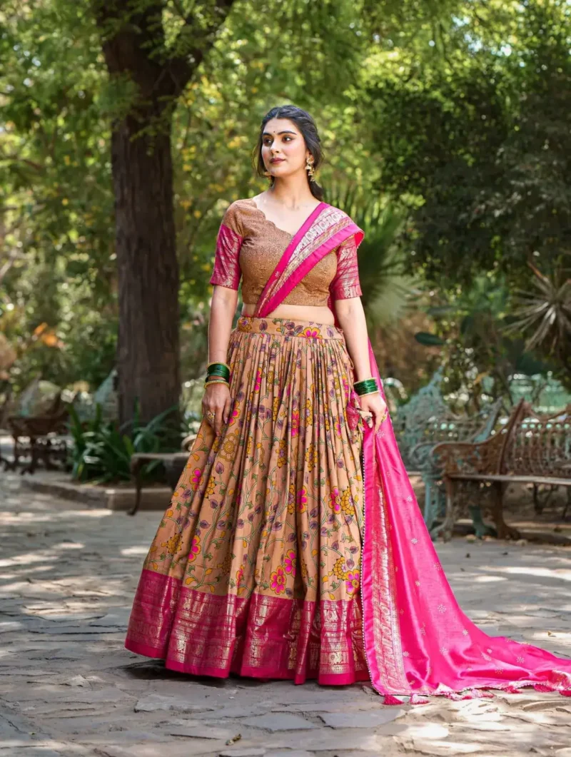 Tussar Silk Kalamkari Printed Lehenga Choli
