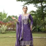 Violet Color Designer Sequins Embroidered Wedding Suit