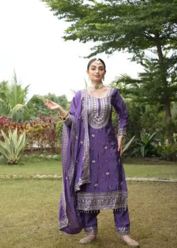 Violet Color Designer Sequins Embroidered Wedding Suit