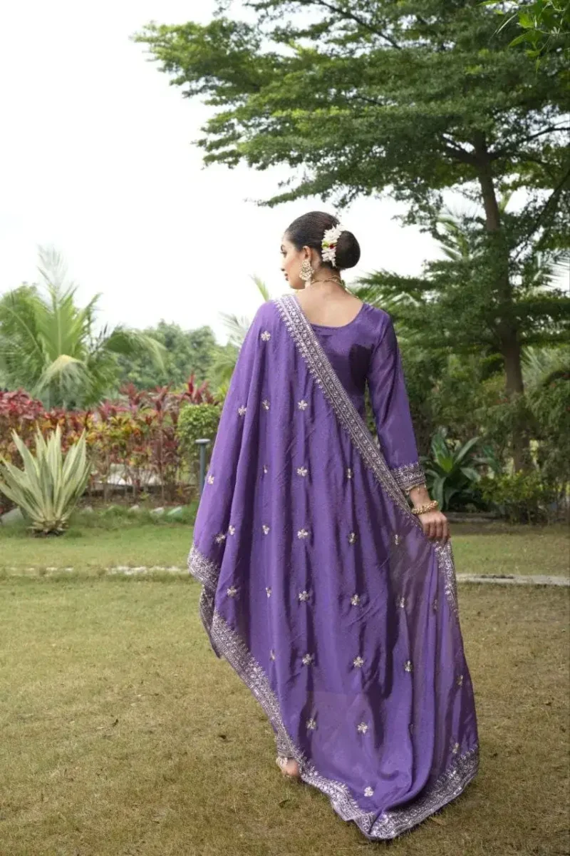 Violet Color Designer Sequins Embroidered Wedding Suit
