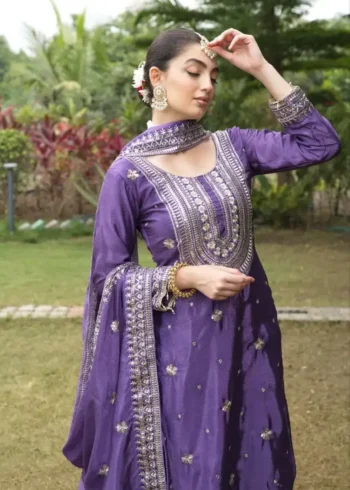 Violet Color Designer Sequins Embroidered Wedding Suit
