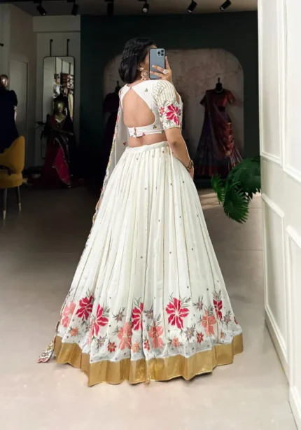 White Sequins & Thread Embroidered Georgette Lehenga Choli