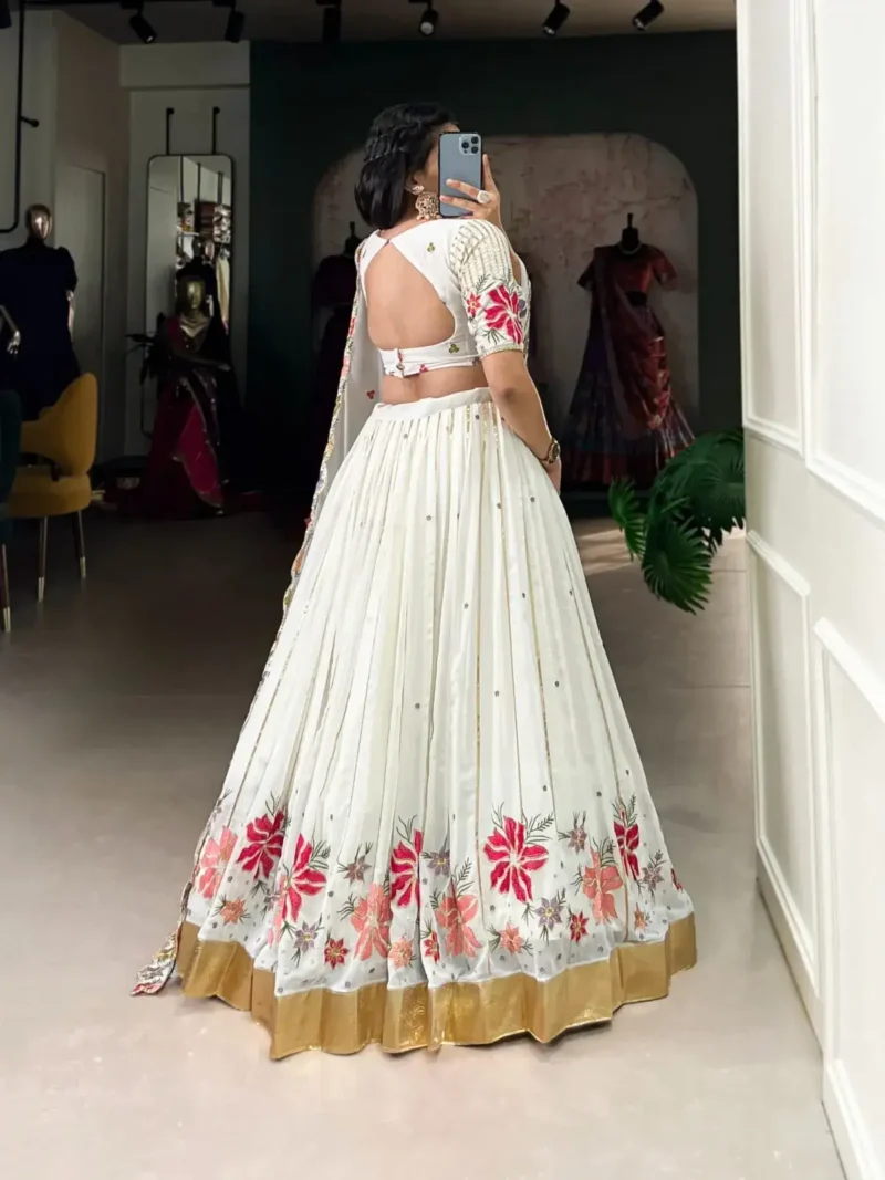 White Sequins & Thread Embroidered Georgette Lehenga Choli