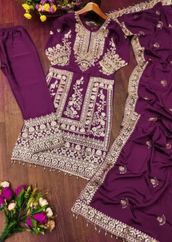 Designer Embroiderd Chinon Suit with Coding Sequins Embroidery Work
