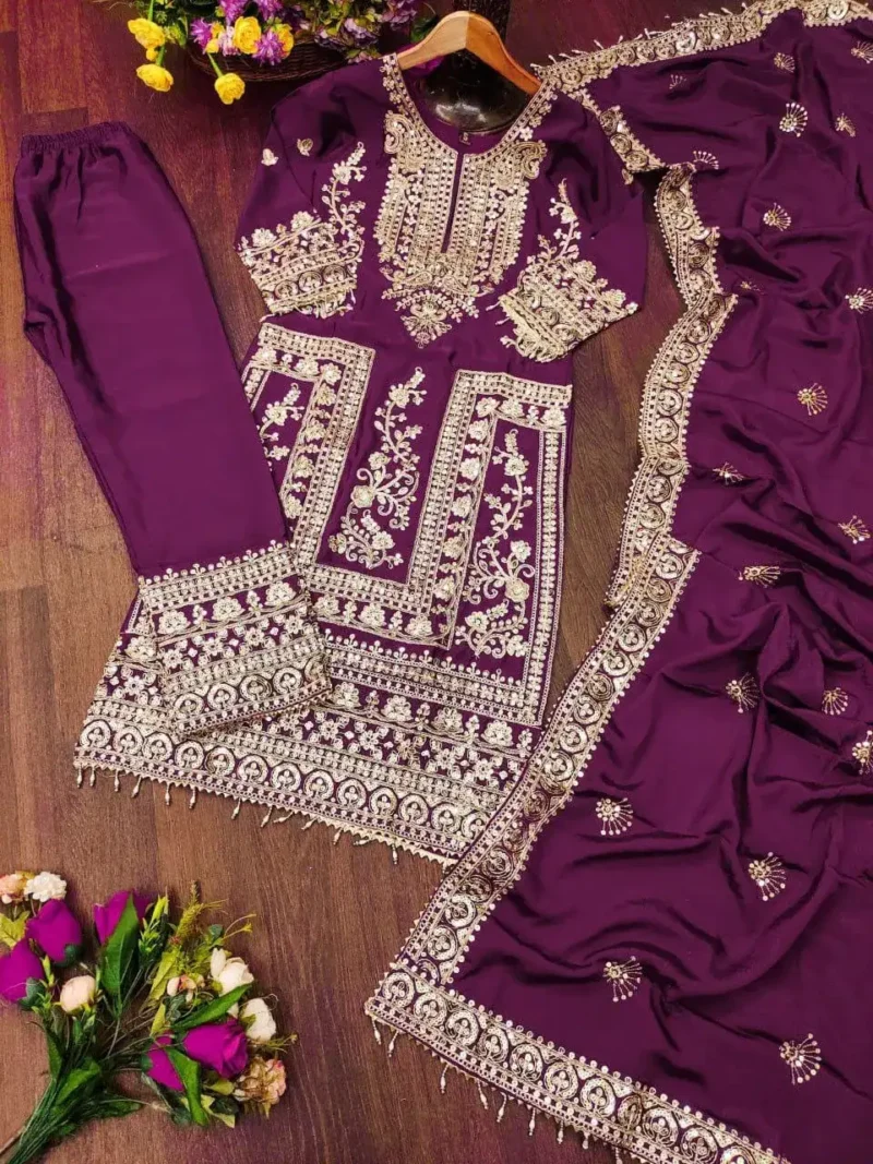 Designer Embroiderd Chinon Suit with Coding Sequins Embroidery Work