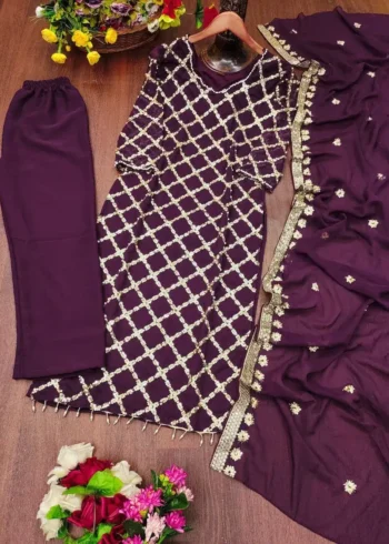 Rivet Moti Sequence Embroidered Faux Georgette Designer Suit