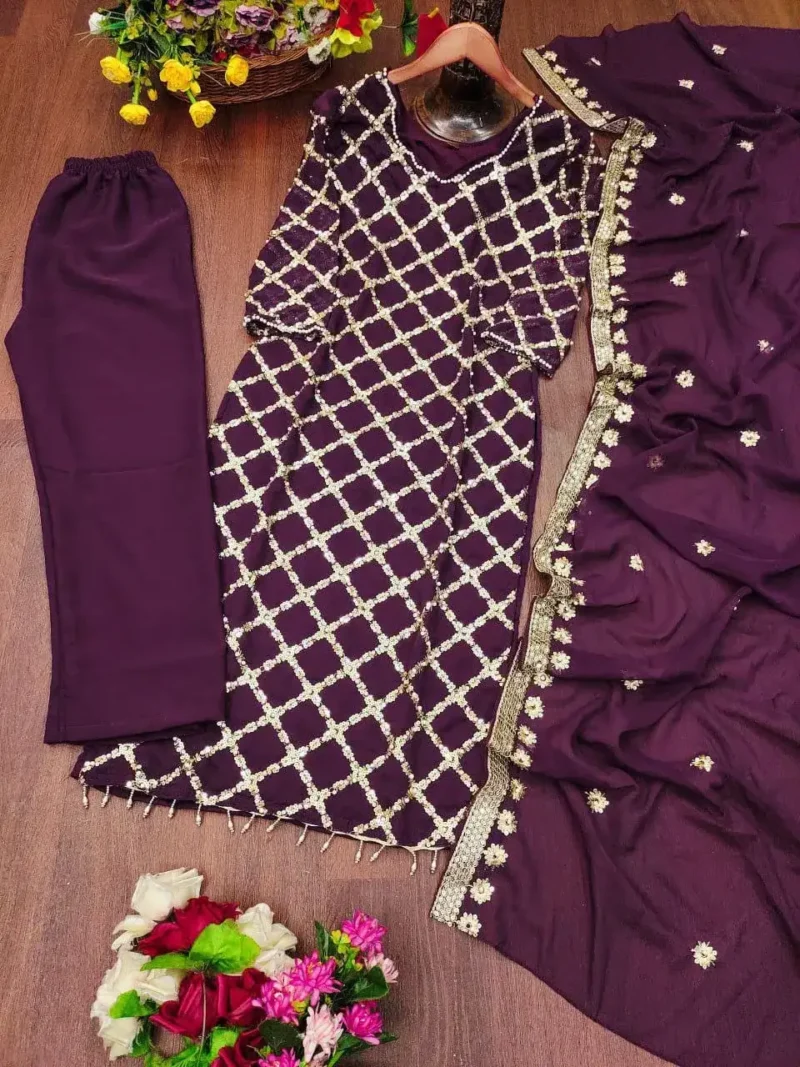 Rivet Moti Sequence Embroidered Faux Georgette Designer Suit