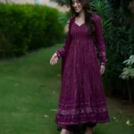 Wine Purple Embroidery and Zari work Anarkali Suit