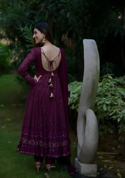 Wine Purple Embroidery and Zari work Anarkali Suit