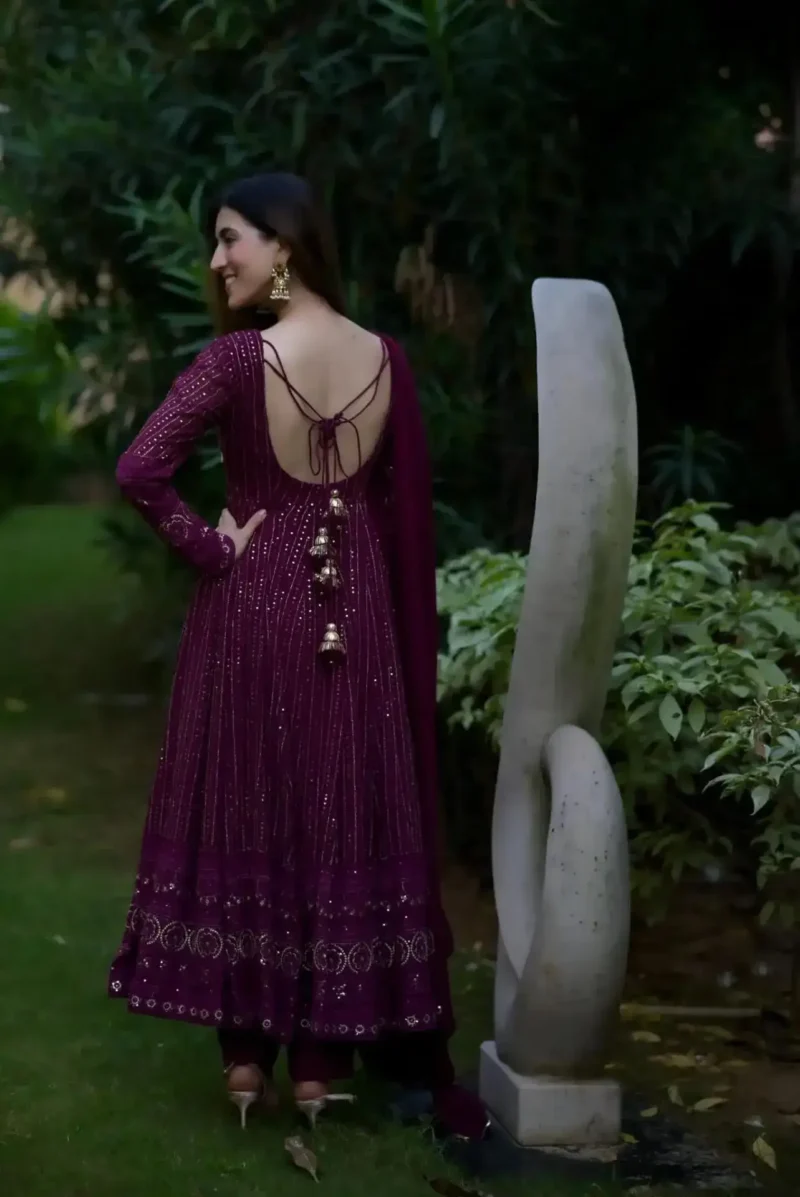 Wine Purple Embroidery and Zari work Anarkali Suit