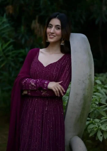 Wine Purple Embroidery and Zari work Anarkali Suit