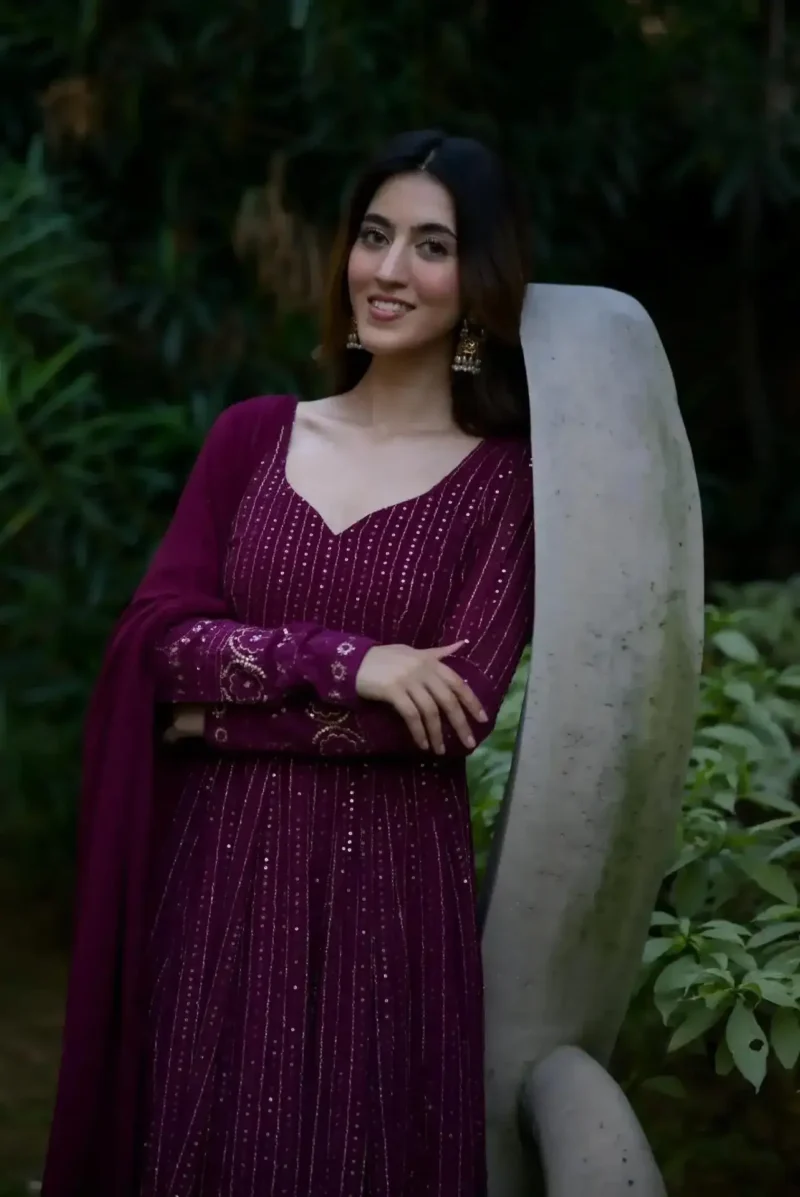 Wine Purple Embroidery and Zari work Anarkali Suit