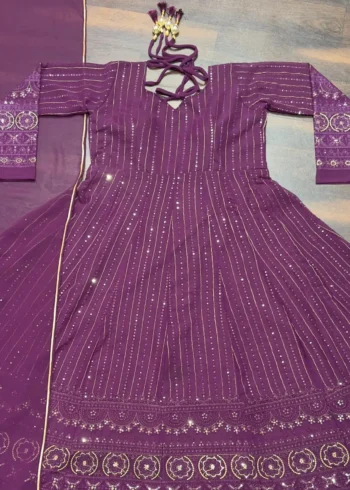 Wine Purple Embroidery and Zari work Anarkali Suit