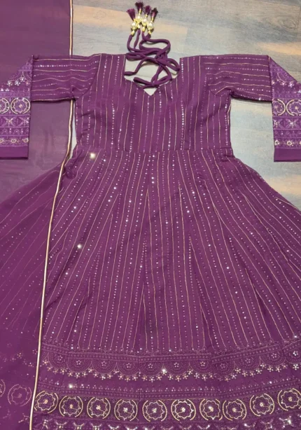 Wine Purple Embroidery and Zari work Anarkali Suit