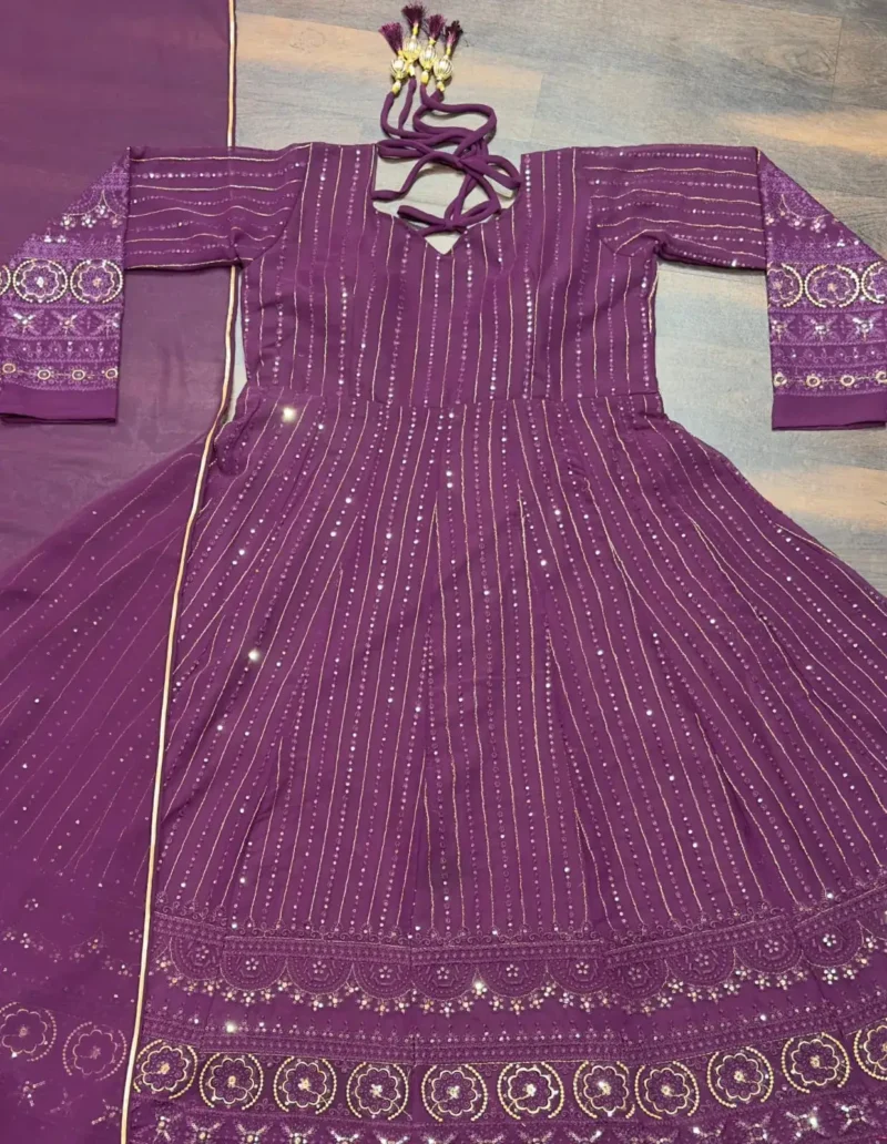 Wine Purple Embroidery and Zari work Anarkali Suit