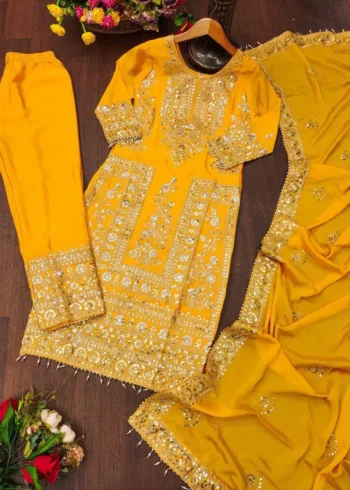 Designer Embroiderd Chinon Suit with Coding Sequins Embroidery Work