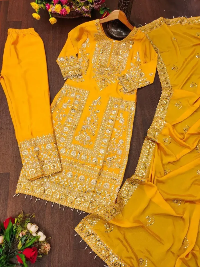 Designer Embroiderd Chinon Suit with Coding Sequins Embroidery Work