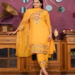 Yellow Color Designer Embroidered Georgette Suits for Party