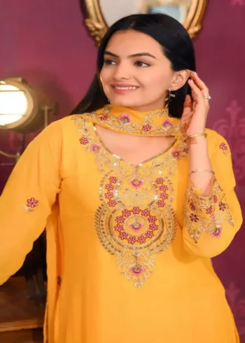Yellow Color Designer Embroidered Georgette Suits for Party